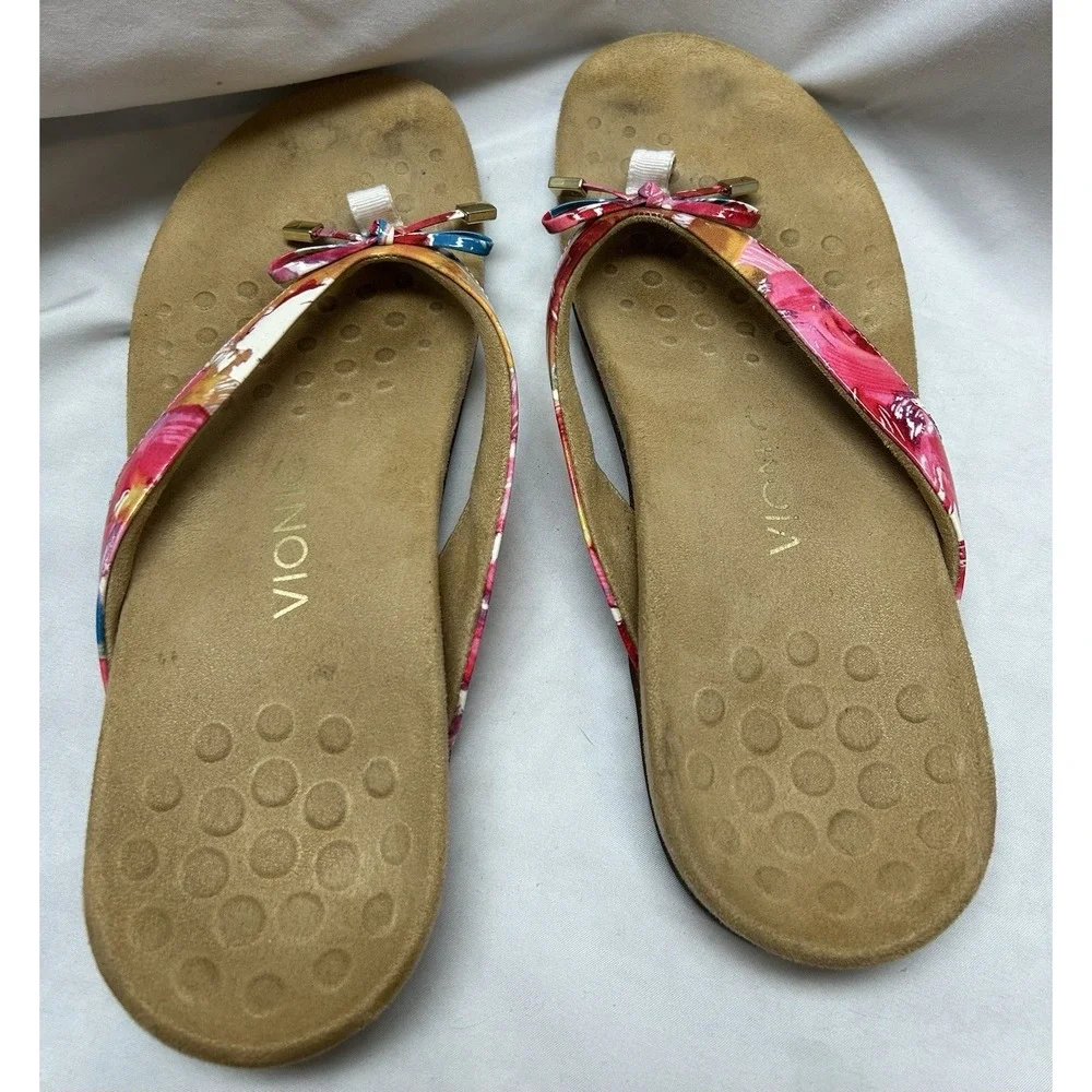 Vionic Flip Flops Thong Sandals Womens Size 11 Bella Patent Colorful Rainbow Bow